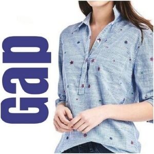 GAP Striped Pop Over Blouse w/ Embroidery XS!